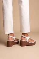 Wedge Toe Ring Sandals T-Strap - White Matte-Wedge Toe Ring Sandals T-Strap - White Matte
