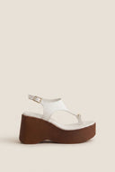 Wedge Toe Ring Sandals T-Strap - White Matte-Wedge Toe Ring Sandals T-Strap - White Matte
