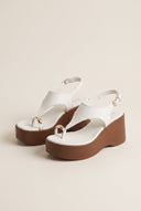 Wedge Toe Ring Sandals T-Strap - White Matte-Wedge Toe Ring Sandals T-Strap - White Matte