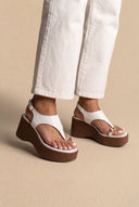 Wedge Toe Ring Sandals T-Strap - White Matte-Wedge Toe Ring Sandals T-Strap - White Matte
