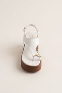 Wedge Toe Ring Sandals T-Strap - White Matte-Wedge Toe Ring Sandals T-Strap - White Matte