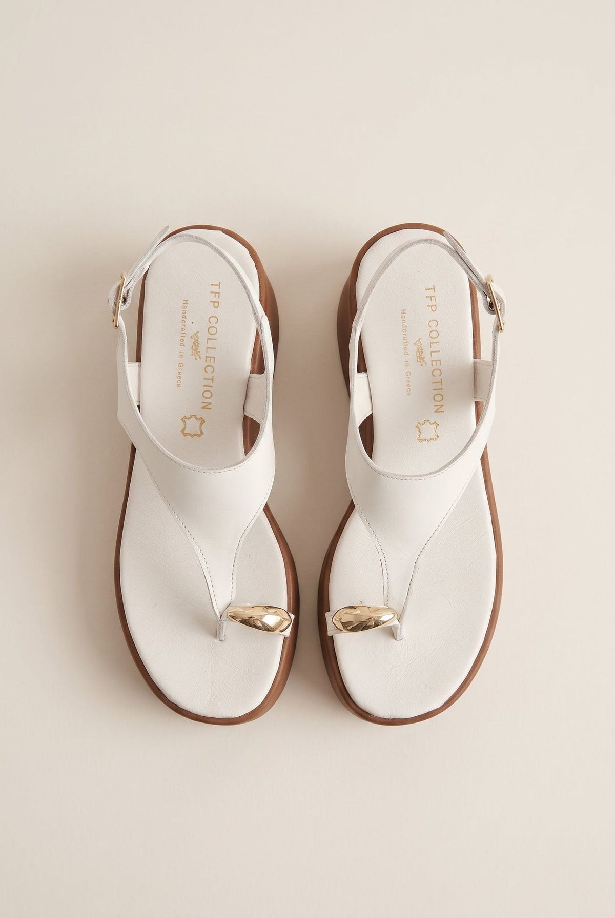 Wedge Toe Ring Sandals T-Strap - White Matte-Wedge Toe Ring Sandals T-Strap - White Matte