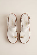 Wedge Toe Ring Sandals T-Strap - White Matte-Wedge Toe Ring Sandals T-Strap - White Matte