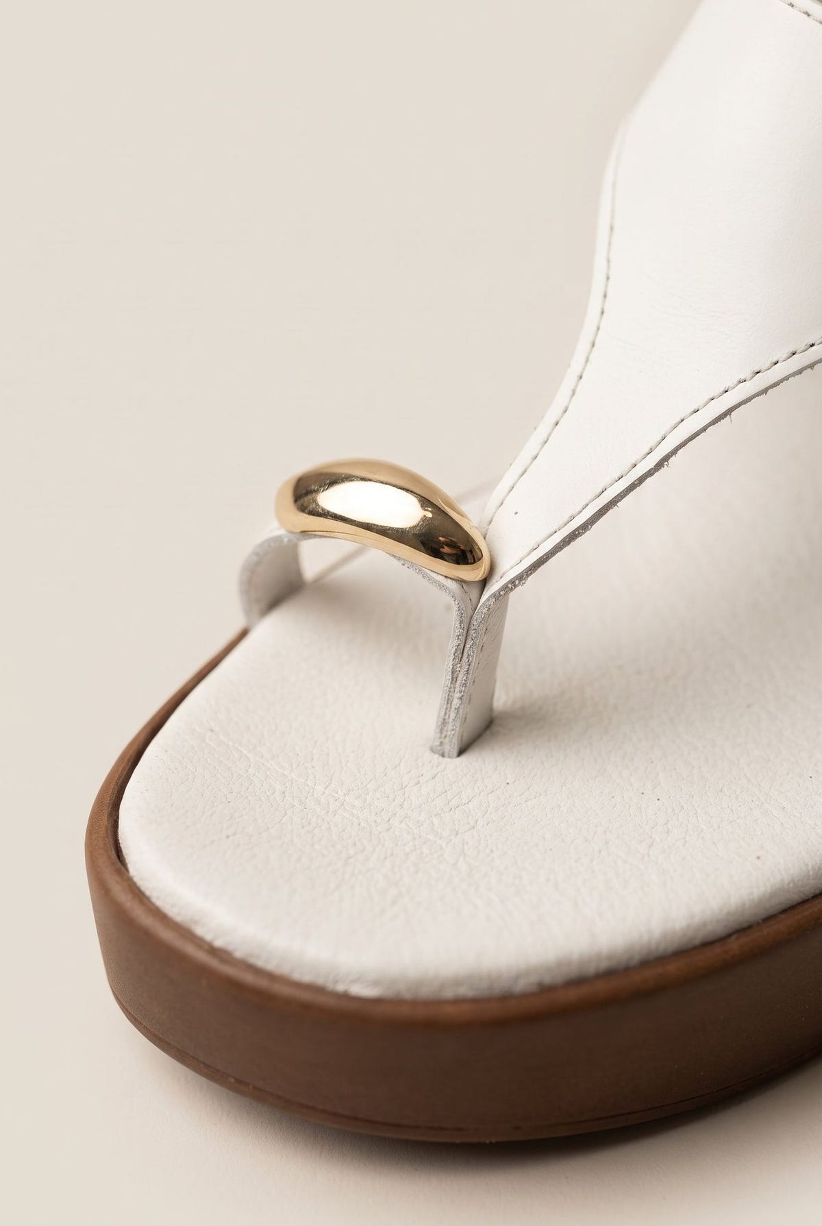 Wedge Toe Ring Sandals T-Strap - White Matte-Wedge Toe Ring Sandals T-Strap - White Matte