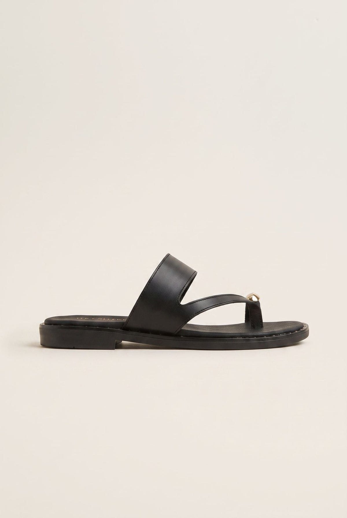 Toe Ring Sandals Studded Sole - Black Matte-Toe Ring Sandals Studded Sole - Black Matte