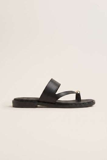 Toe Ring Sandals Studded Sole - Black Matte-Toe Ring Sandals Studded Sole - Black Matte