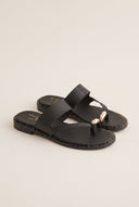 Toe Ring Sandals Studded Sole - Black Matte-Toe Ring Sandals Studded Sole - Black Matte