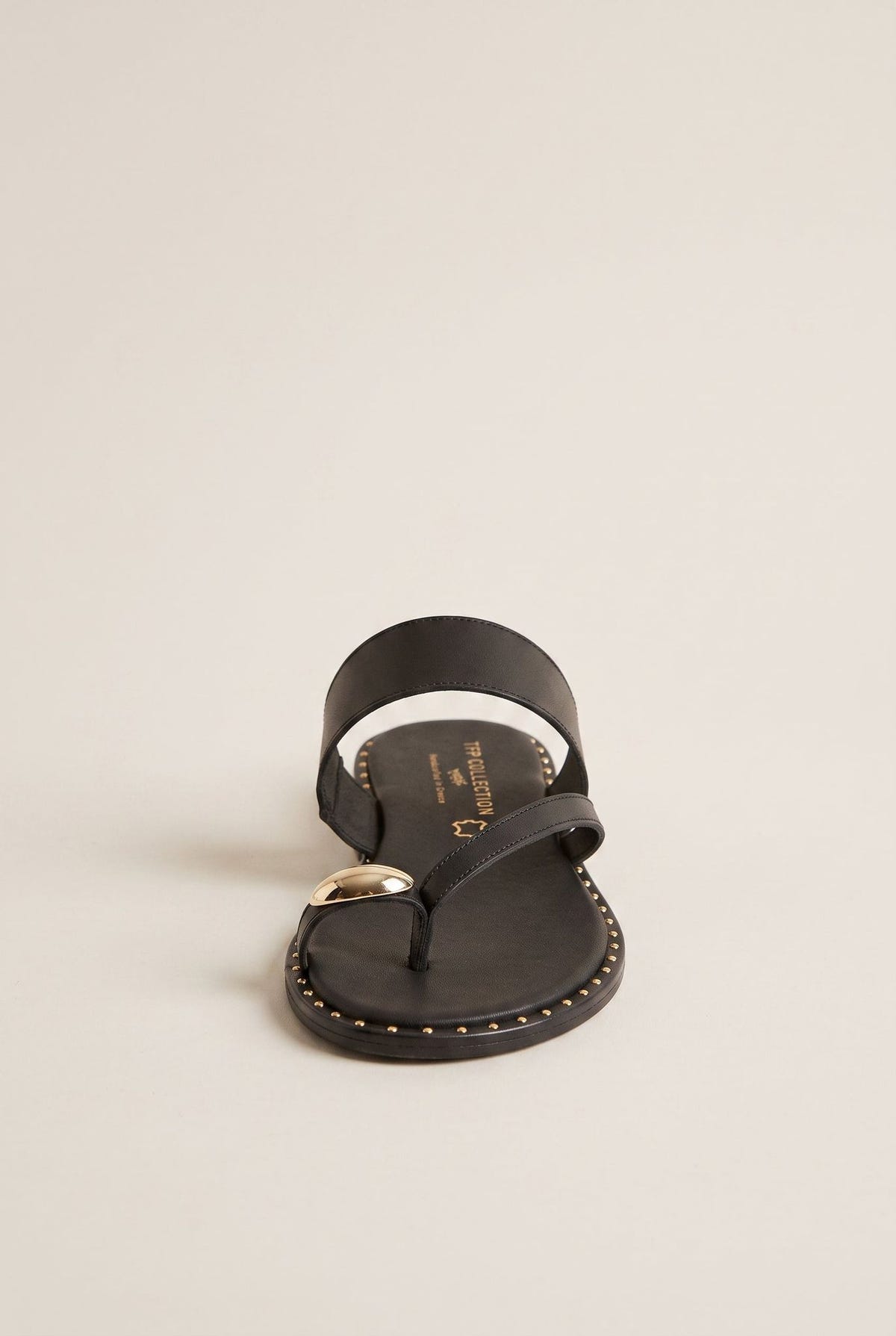 Toe Ring Sandals Studded Sole - Black Matte-Toe Ring Sandals Studded Sole - Black Matte