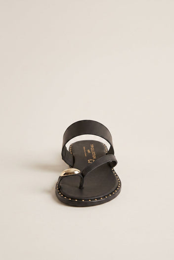 Toe Ring Sandals Studded Sole - Black Matte-Toe Ring Sandals Studded Sole - Black Matte