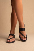 Toe Ring Sandals Studded Sole - Black Matte-Toe Ring Sandals Studded Sole - Black Matte