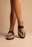 Toe Ring Sandals Studded Sole - Black Matte-Toe Ring Sandals Studded Sole - Black Matte