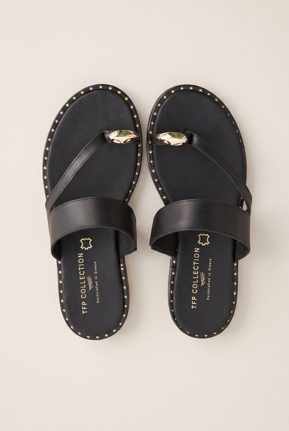 Toe Ring Sandals Studded Sole - Black Matte-Toe Ring Sandals Studded Sole - Black Matte
