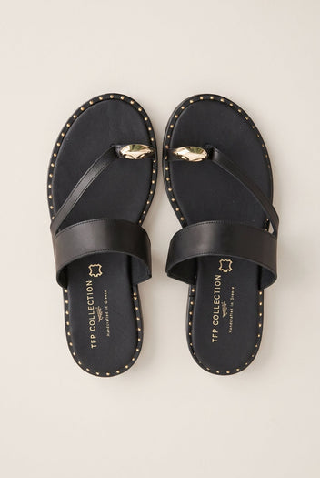 Toe Ring Sandals Studded Sole - Black Matte-Toe Ring Sandals Studded Sole - Black Matte