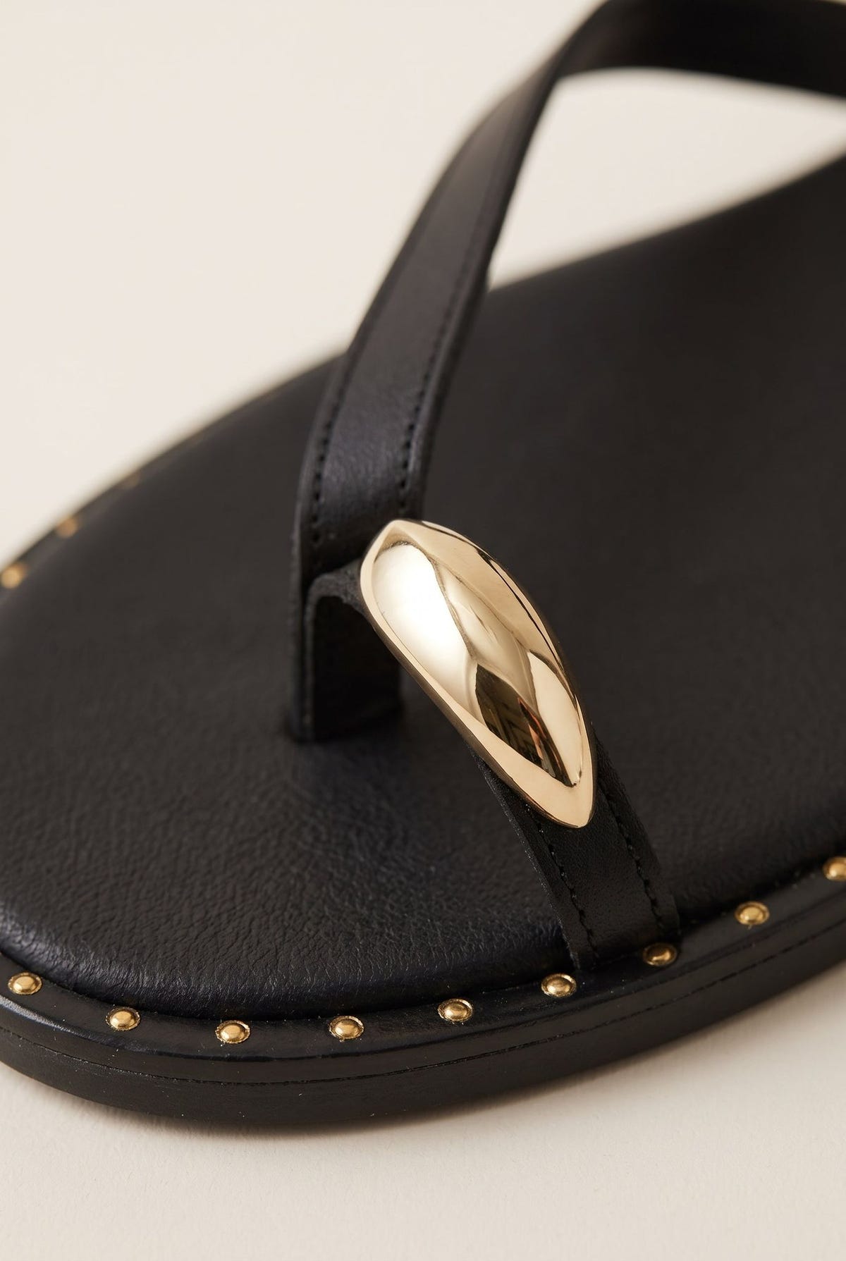 Toe Ring Sandals Studded Sole - Black Matte-Toe Ring Sandals Studded Sole - Black Matte