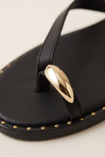 Toe Ring Sandals Studded Sole - Black Matte-Toe Ring Sandals Studded Sole - Black Matte