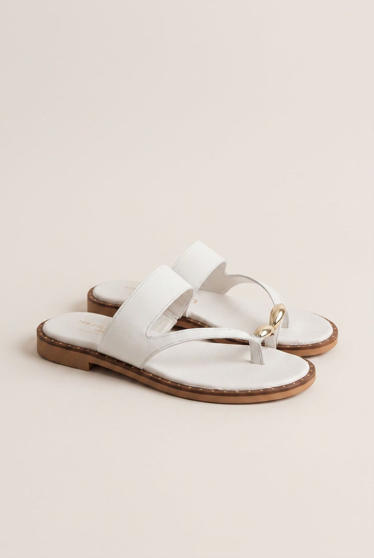 Toe Ring Sandals Studded Sole - White Matte-Toe Ring Sandals Studded Sole - White Matte