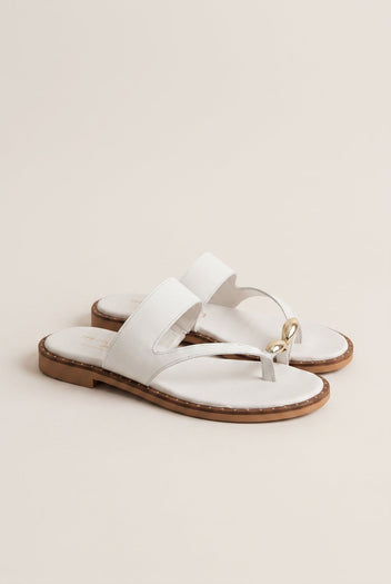 Toe Ring Sandals Studded Sole - White Matte-Toe Ring Sandals Studded Sole - White Matte
