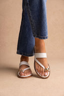 Toe Ring Sandals Studded Sole - White Matte-Toe Ring Sandals Studded Sole - White Matte
