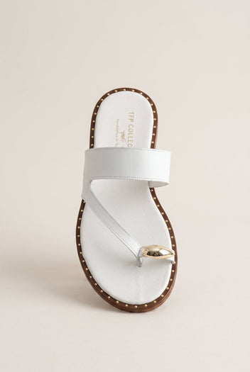 Toe Ring Sandals Studded Sole - White Matte-Toe Ring Sandals Studded Sole - White Matte