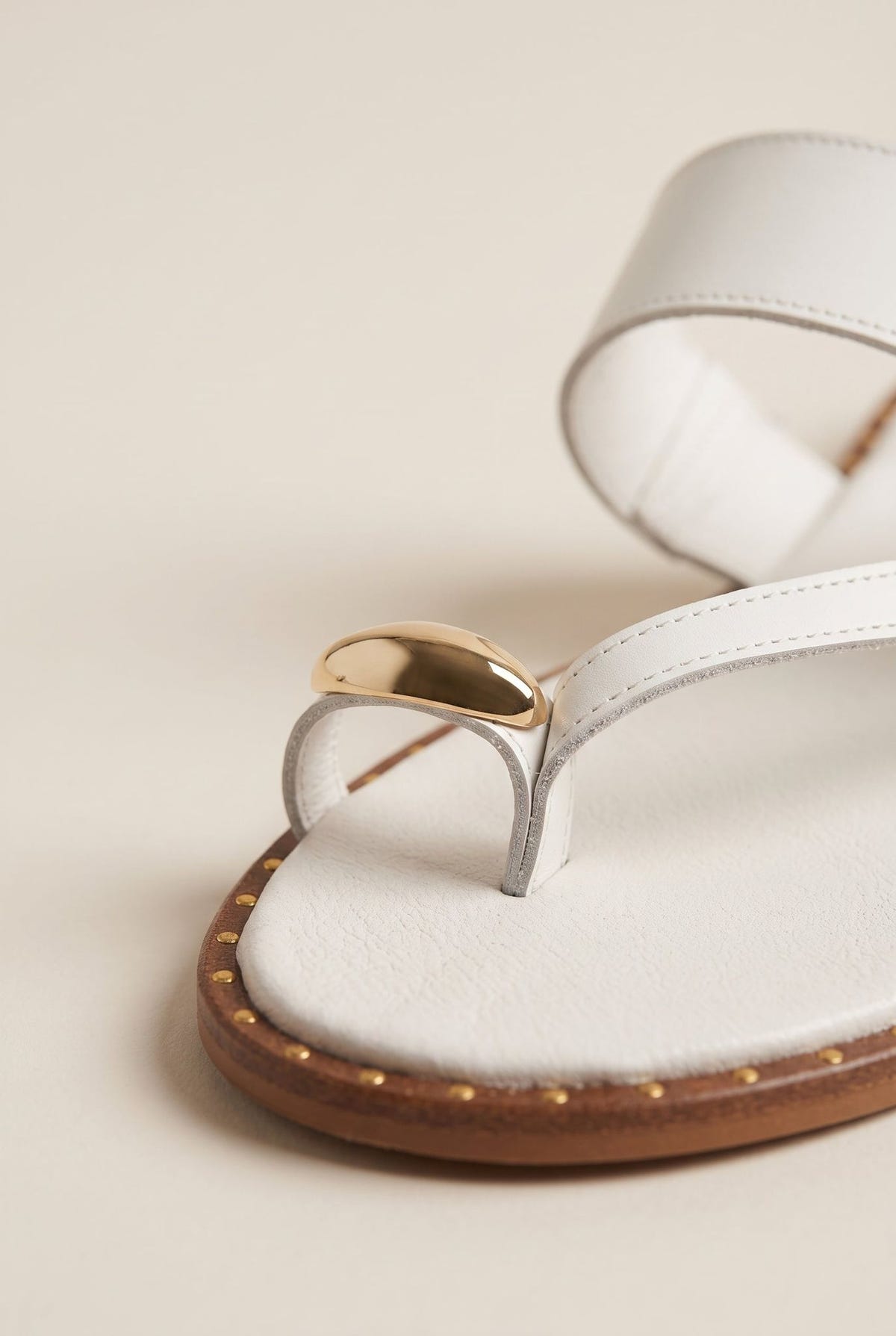 Toe Ring Sandals Studded Sole - White Matte-Toe Ring Sandals Studded Sole - White Matte