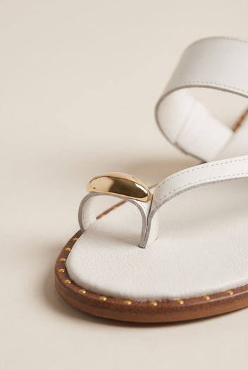Toe Ring Sandals Studded Sole - White Matte-Toe Ring Sandals Studded Sole - White Matte