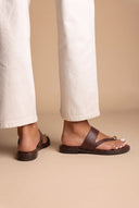 Toe Ring Sandals Studded Sole - Brown Matte-Toe Ring Sandals Studded Sole - Brown Matte
