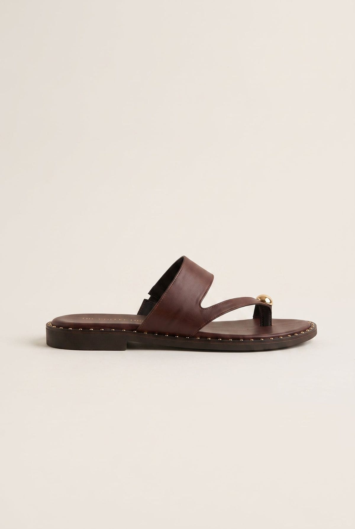 Toe Ring Sandals Studded Sole - Brown Matte-Toe Ring Sandals Studded Sole - Brown Matte