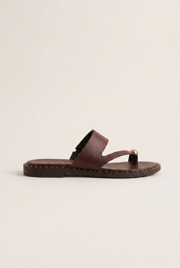 Toe Ring Sandals Studded Sole - Brown Matte-Toe Ring Sandals Studded Sole - Brown Matte