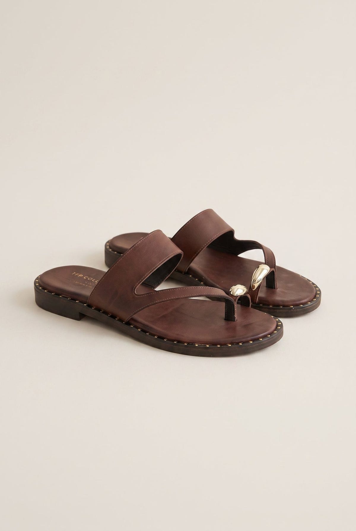 Toe Ring Sandals Studded Sole - Brown Matte-Toe Ring Sandals Studded Sole - Brown Matte