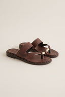 Toe Ring Sandals Studded Sole - Brown Matte-Toe Ring Sandals Studded Sole - Brown Matte