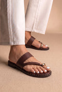 Toe Ring Sandals Studded Sole - Brown Matte-Toe Ring Sandals Studded Sole - Brown Matte