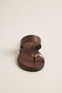 Toe Ring Sandals Studded Sole - Brown Matte-Toe Ring Sandals Studded Sole - Brown Matte