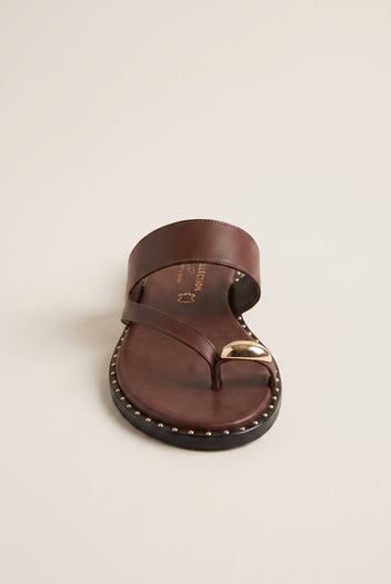 Toe Ring Sandals Studded Sole - Brown Matte-Toe Ring Sandals Studded Sole - Brown Matte