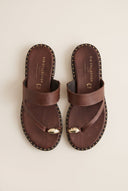 Toe Ring Sandals Studded Sole - Brown Matte-Toe Ring Sandals Studded Sole - Brown Matte