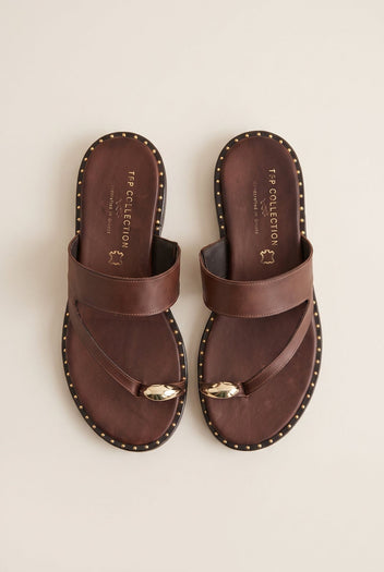 Toe Ring Sandals Studded Sole - Brown Matte-Toe Ring Sandals Studded Sole - Brown Matte