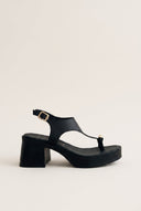 Block Heel Toe Ring Sandals T-Strap - Black Matte-Block Heel Toe Ring Sandals T-Strap - Black Matte