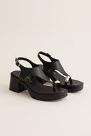 Block Heel Toe Ring Sandals T-Strap - Black Matte-Block Heel Toe Ring Sandals T-Strap - Black Matte