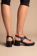 Block Heel Toe Ring Sandals T-Strap - Black Matte-Block Heel Toe Ring Sandals T-Strap - Black Matte
