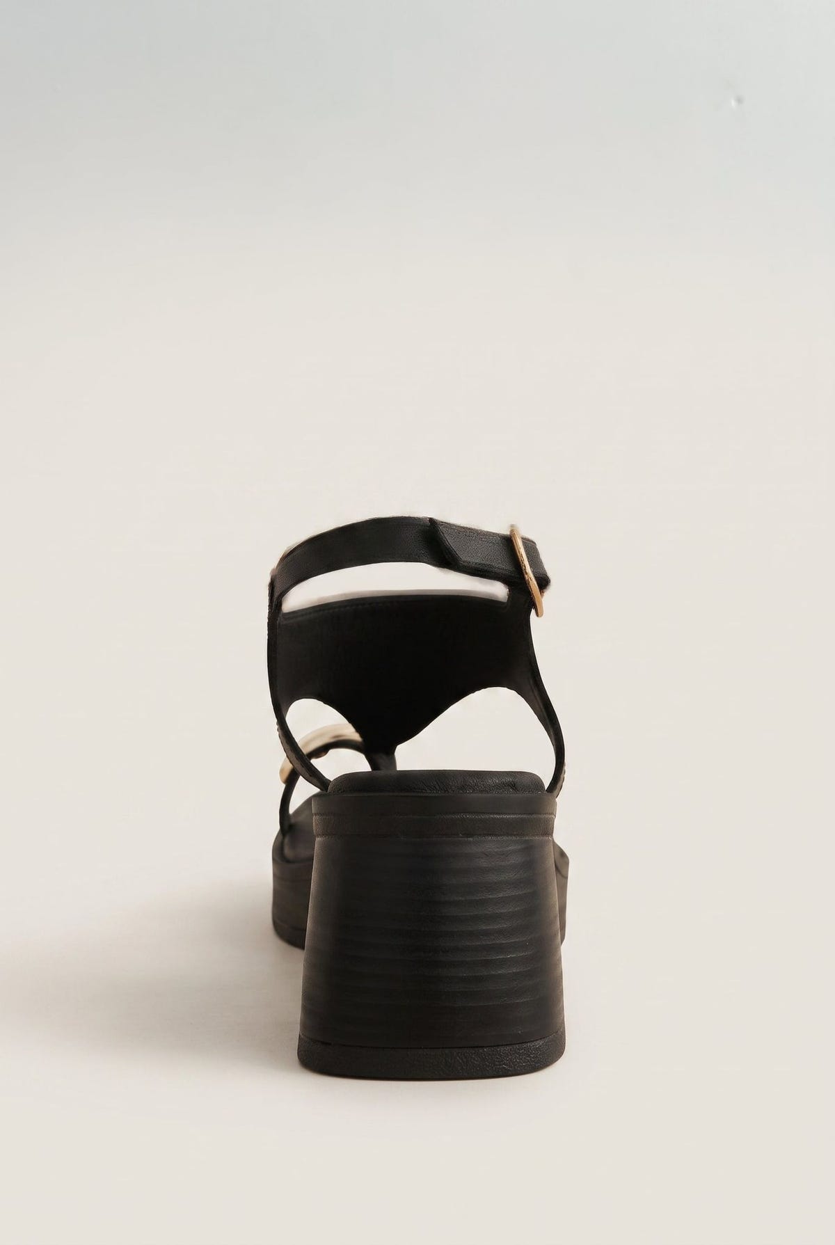 Block Heel Toe Ring Sandals T-Strap - Black Matte-Block Heel Toe Ring Sandals T-Strap - Black Matte