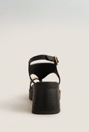Block Heel Toe Ring Sandals T-Strap - Black Matte-Block Heel Toe Ring Sandals T-Strap - Black Matte