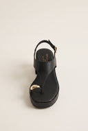 Block Heel Toe Ring Sandals T-Strap - Black Matte-Block Heel Toe Ring Sandals T-Strap - Black Matte