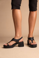 Block Heel Toe Ring Sandals T-Strap - Black Matte-Block Heel Toe Ring Sandals T-Strap - Black Matte