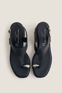Block Heel Toe Ring Sandals T-Strap - Black Matte-Block Heel Toe Ring Sandals T-Strap - Black Matte