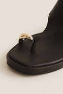 Block Heel Toe Ring Sandals T-Strap - Black Matte-Block Heel Toe Ring Sandals T-Strap - Black Matte