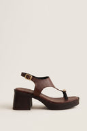 Block Heel Toe Ring Sandals T-Strap - Brown Matte-Block Heel Toe Ring Sandals T-Strap - Brown Matte