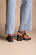 Block Heel Toe Ring Sandals T-Strap - Brown Matte-Block Heel Toe Ring Sandals T-Strap - Brown Matte