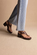 Block Heel Toe Ring Sandals T-Strap - Brown Matte-Block Heel Toe Ring Sandals T-Strap - Brown Matte