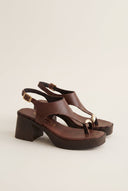 Block Heel Toe Ring Sandals T-Strap - Brown Matte-Block Heel Toe Ring Sandals T-Strap - Brown Matte