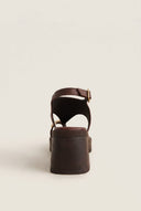 Block Heel Toe Ring Sandals T-Strap - Brown Matte-Block Heel Toe Ring Sandals T-Strap - Brown Matte
