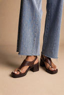 Block Heel Toe Ring Sandals T-Strap - Brown Matte-Block Heel Toe Ring Sandals T-Strap - Brown Matte